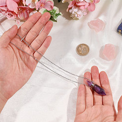 1Pc Natural Amethyst Faceted Pointed Bullet Shaped Perfume Bottle Pendant Necklaces&nbsp;NJEW-FH0001-38P-01