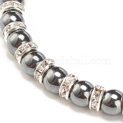 Synthetic Hematite Stretch Bracelet Rhinestone Beaded&nbsp;BJEW-JB08335-01