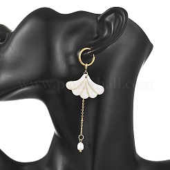Freshwater Shell & Brass & 304 Stainless Steel Hoop Dangle Earrings&nbsp;EJEW-JE07258