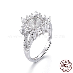 Adjustable Rhodium Plated 925 Sterling Silver Finger Design Ring Mounts Fittings with Pearl Seat&nbsp;STER-F048-09P