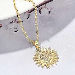 Brass Micro Pave Clear Cubic Zirconia Sun Pendant Necklaces for Women&nbsp;NJEW-S449-05A-G