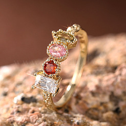 Oval & Horse Eye & Rectangle Brass with Colorful Cubic Zirconia Finger Rings&nbsp;FS-WGD0B16-04