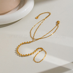 304 Stainless Steel 2-Strand Hand Chain Ring Bracelets with Round Ball for Women&nbsp;HZ7665