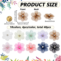 40Pcs 10 Styles Flower Pleated Polyester Rhinestone Ornament Accessories&nbsp;DIY-FG0008-37