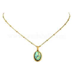 304 Stainless Steel Natural Paua Shell Pendant Satellite Chain Necklaces&nbsp;NJEW-JN06446-01