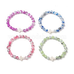 Drawbench & Baking Paint Glass & Synthetic Turquoise Beadeed Stretch Bracelets for Women&nbsp;BJEW-JB13235