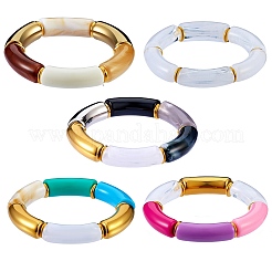 Chunky Curved Tube Beads Stretch Bracelets Set&nbsp;BJEW-SW00016