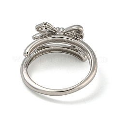 Bowknot Brass Micro Pave Clear Cubic Zirconia Double Rings&nbsp;RJEW-Z050-26P