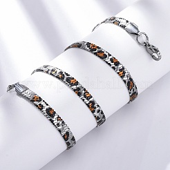 304 Stainless Steel Leopard Print Flat Snake Chain Necklaces for Women&nbsp;NJEW-A044-02B-P-01