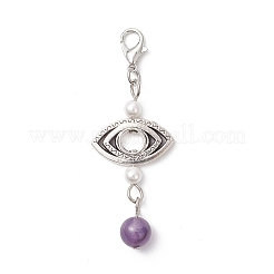Alloy & Natural Amethyst & Natural Madagascar Rose Quartz & Shell Pearl & Natural Green Aventurine Pendant Decorations&nbsp;HJEW-JM04578