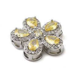 Brass Pave Cubic Zirconia 5-Petal Flower Multi-Strand Links&nbsp;KK-I276-30P