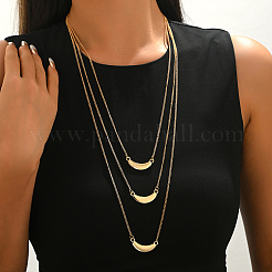 Minimalist Brass Crescent Moon Pendant 3 Layered Long Necklaces for Women&nbsp;WJ5694