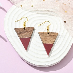 Resin & Walnut Wood Triangle Dangle Earrings&nbsp;EJEW-JE05505-01