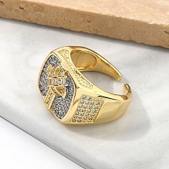 Brass Micro Pave Clear Cubic Zirconia Cuff Rings for Women&nbsp;RJEW-U041-06G