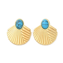Fan 304 Stainless Steel Synthetic Turquoise Stud Earrings for Women&nbsp;EJEW-U046-17A-G
