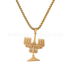 PVD Vacuum Plating 304 Stainless Steel Judaica Temple Menorah Pendant Necklaces&nbsp;NJEW-N055-21G