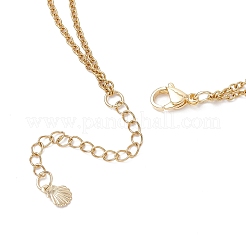 304 Stainless Steel Starfish Pendant Natural Shell Rice Beaded Double Layer Necklaces for Women&nbsp;NJEW-JN05401