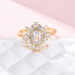 Brass Micro Pave Clear Cubic Zirconia Cuff Rings for Women&nbsp;RJEW-A062-03G