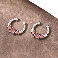 316 Stainless Steel Pave Red Cubic Zirconia Clip on Hoop Nose Rings&nbsp;AJEW-C044-14AS
