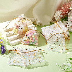 30Pcs Gold Stamping Moon Star Organza Drawstring Gift Bags&nbsp;ABAG-TA0002-21A