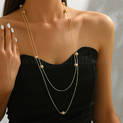 Minimalist Alloy Hollow Round Beaded Link Chain Long Necklaces for Layering and Occasions&nbsp;QH7554