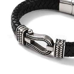 Men's Braided Black PU Leather Cord Bracelets&nbsp;BJEW-K243-36AS