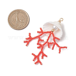 3Pcs Glass Seed Beaded & Clam Shell Big Pendants&nbsp;PALLOY-MZ01152