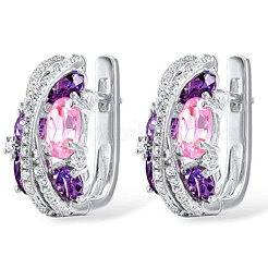 Platinum Teardrop Brass Micro Pave Cubic Zirconia Hoop Earrings&nbsp;FS-WG54F4B-02