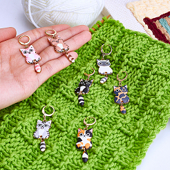 14Pcs 7 Styles Alloy Enamel Cat Shape Pendant Locking Stitch Markers&nbsp;HJEW-ME00172