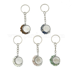 Alloy Pendant with Natural Lapis Lazuli Chip & Howlite Chip & Natural Green Aventurine & Natural Tiger Eye & Natural Rose Quartz Chip Beads Keychains&nbsp;KEYC-JKC01138-03