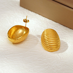 Geometric 304 Stainless Steel Stripe Oval Stud Earrings&nbsp;CQ0547