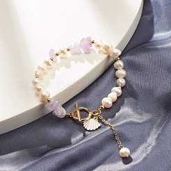 Natural Lavender Amethyst Chip Beaded Bracelet&nbsp;BJEW-TA00032-02