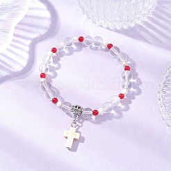 2Pcs Synthetic Turquoise Cross Charm Bracelets&nbsp;BJEW-JB12190