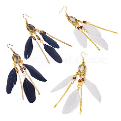 2Pairs 2 Colors Feather Chandelier Earrings&nbsp;EJEW-TA0001-81B