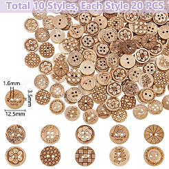 200Pcs 10 Styles 2-Hole Natural Coconut Buttons&nbsp;DIY-GA0008-28