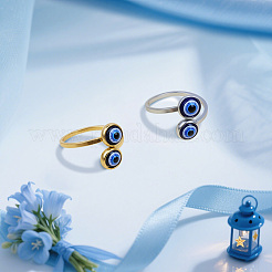 4Pcs 2 Colors Adjustable Stainless Steel and Resin Cuff Rings for Women&nbsp;RJEW-GO0001-11