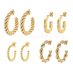 4 Pairs 4 Style 304 Stainless Steel Twist Rope & Oval & Ball Beaded C-shape Stud Earrings&nbsp;EJEW-TZ0001-01