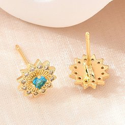 Brass Micro Pave Cubic Zirconia Stud Earrings for Women&nbsp;KK-A305-04G