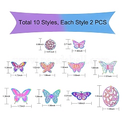 20Pcs 10 Style Ion Plating(IP) 201 Stainless Steel Filigree Pendants&nbsp;STAS-SZ0002-15