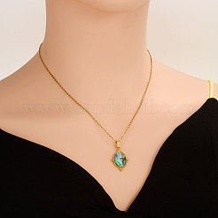 304 Stainless Steel Pave Natural Paua Shell Geometric Oval Pendant Necklaces&nbsp;AX5214-3