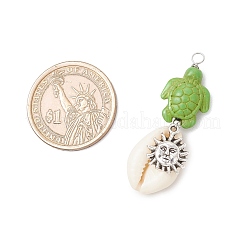 5Pcs 5 Styles Natural Cowrie Shell & Dyed Synthetic Turquoise Turtle Copper Wire Wrapped Pendants&nbsp;PALLOY-JF04034-01