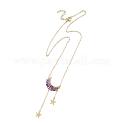 Natural Amethyst Chip Beads Moon Pendant Brass Cable Chain Necklaces for Women&nbsp;NJEW-TA00257-01