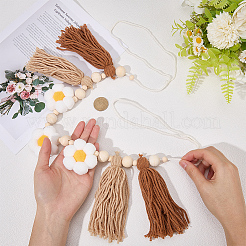 Wooden Banners with Flower Tassels Pendant Hanging Bunting&nbsp;FIND-WH20019-93B