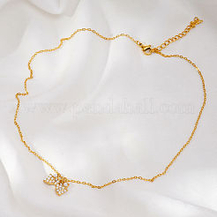 Elegant 304 Stainless Steel Bowknot Pendant Necklaces with Imitation Pearl for Women&nbsp;JI9593