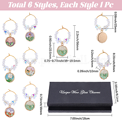 6Pcs Flower Alloy Enamel Glass Wine Glass Charms&nbsp;AJEW-SC00078