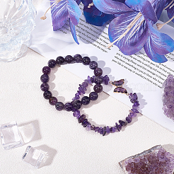 1Pc Natural Amethyst Round Beads Stretch Bracelets&nbsp;BJEW-PA0001-14