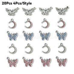20Pcs 5 Styles Platinum Alloy Crystal Rhinestone Pendants&nbsp;ALRI-YW0001-22