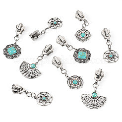 16Pcs 4 Styles Alloy with Synthetic Turquoise Zipper Pulls&nbsp;HJEW-TAC0098