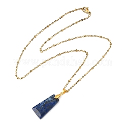 Natural Lapis Lazuli Faceted Trapezoid Pendant 304 Stainless Steel Satellite Chain Necklaces&nbsp;NJEW-JN06071-01