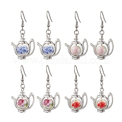 304 Stainless Steel Handmade Flower Printed Porcelain Ceramic Beads Dangle Earrings&nbsp;EJEW-JE06288